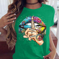 2020 usta akwarela grafika T Shirt wargi kobiety topy koszula baza O-neck Sexy czarne koszulki pocałunek wargi śmieszne szept słowa dziewczyny Tshirt 4